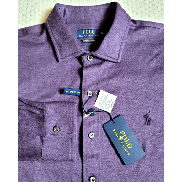 NWT Polo Ralph Lauren dark purple super soft cotton KNIT DRESS SHIRT, XL - Picture 1 of 10
